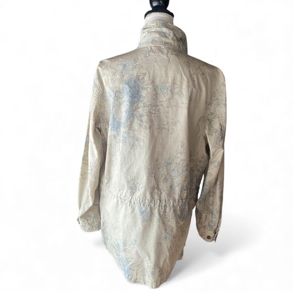 Chaps RL cream blue floral military jacket L 100% cotton safari 90s canvas - Picture 3 of 16